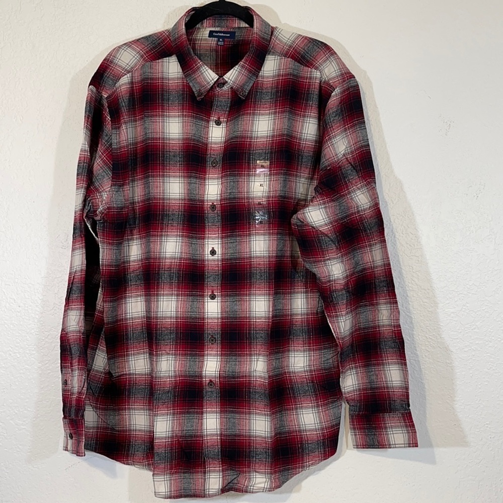 Croft & Barrow Red Plaid Long Sleeve Button Front Flannel 100% Cotton Extra Soft